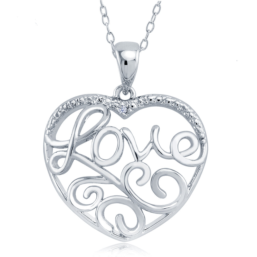 Rhodium Plated Diamond Accent Open Heart Love Necklace Image 1