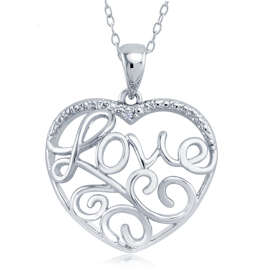 Rhodium Plated Diamond Accent Open Heart Love Necklace Image 1