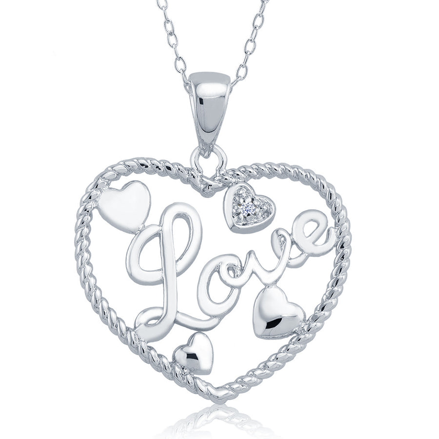 Rhodium Plated Diamond Accent Twisted Open Heart Love Necklace Image 1