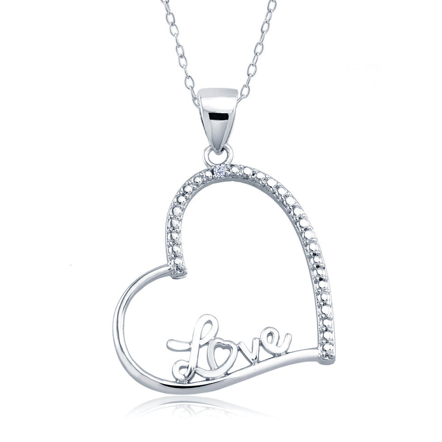 Rhodium Plated Diamond Accent Sideways Open Heart Love Necklace Image 1