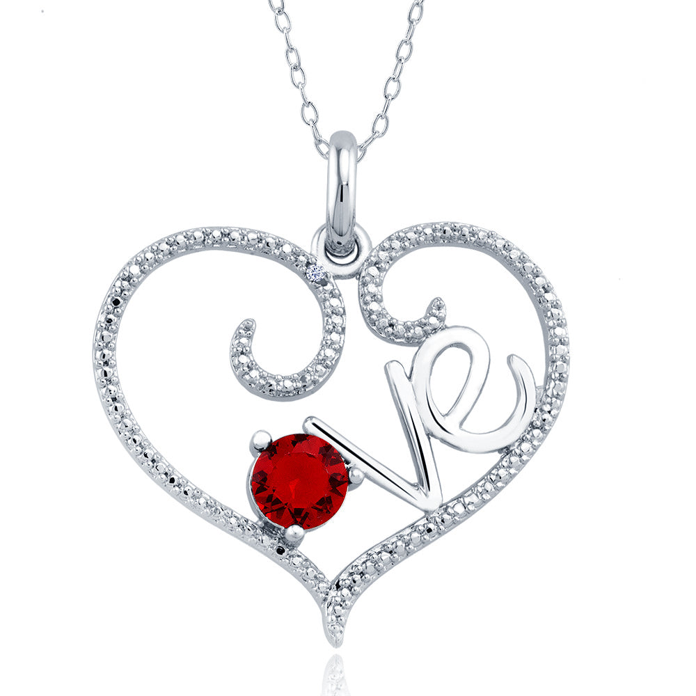 Rhodium Plated Diamond Accent Open Heart with Garnet CZ Love Necklace Image 1