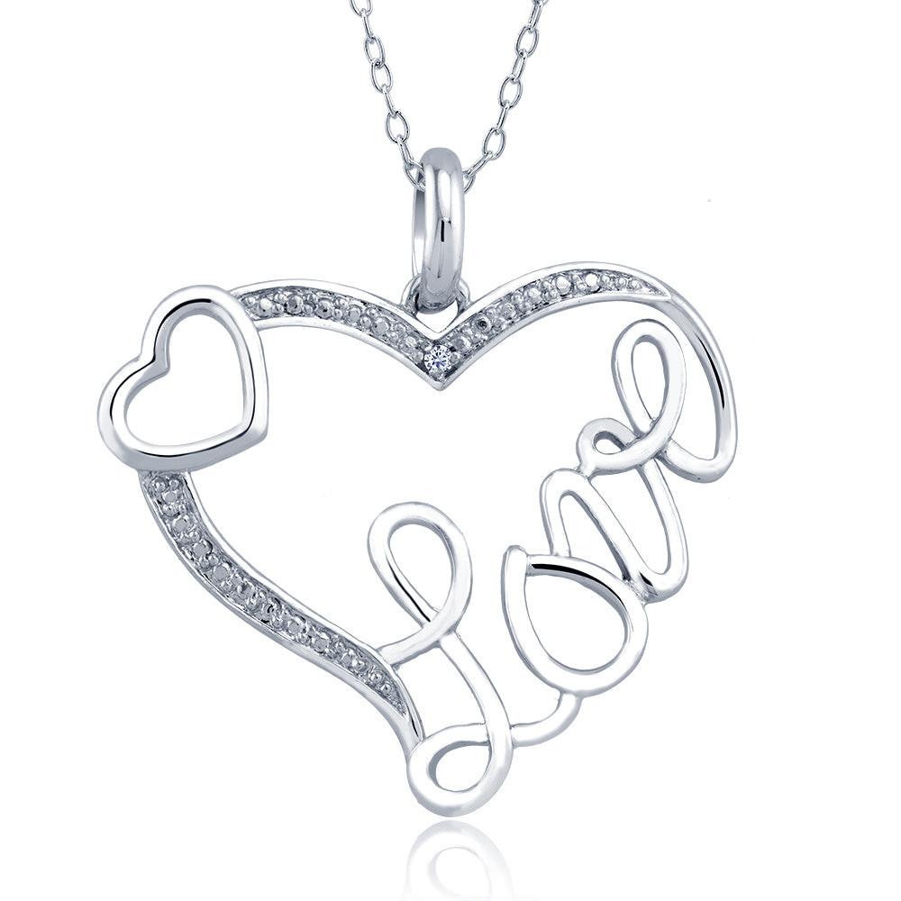 Rhodium Plated Diamond Accent Open Heart Love Necklace Image 1