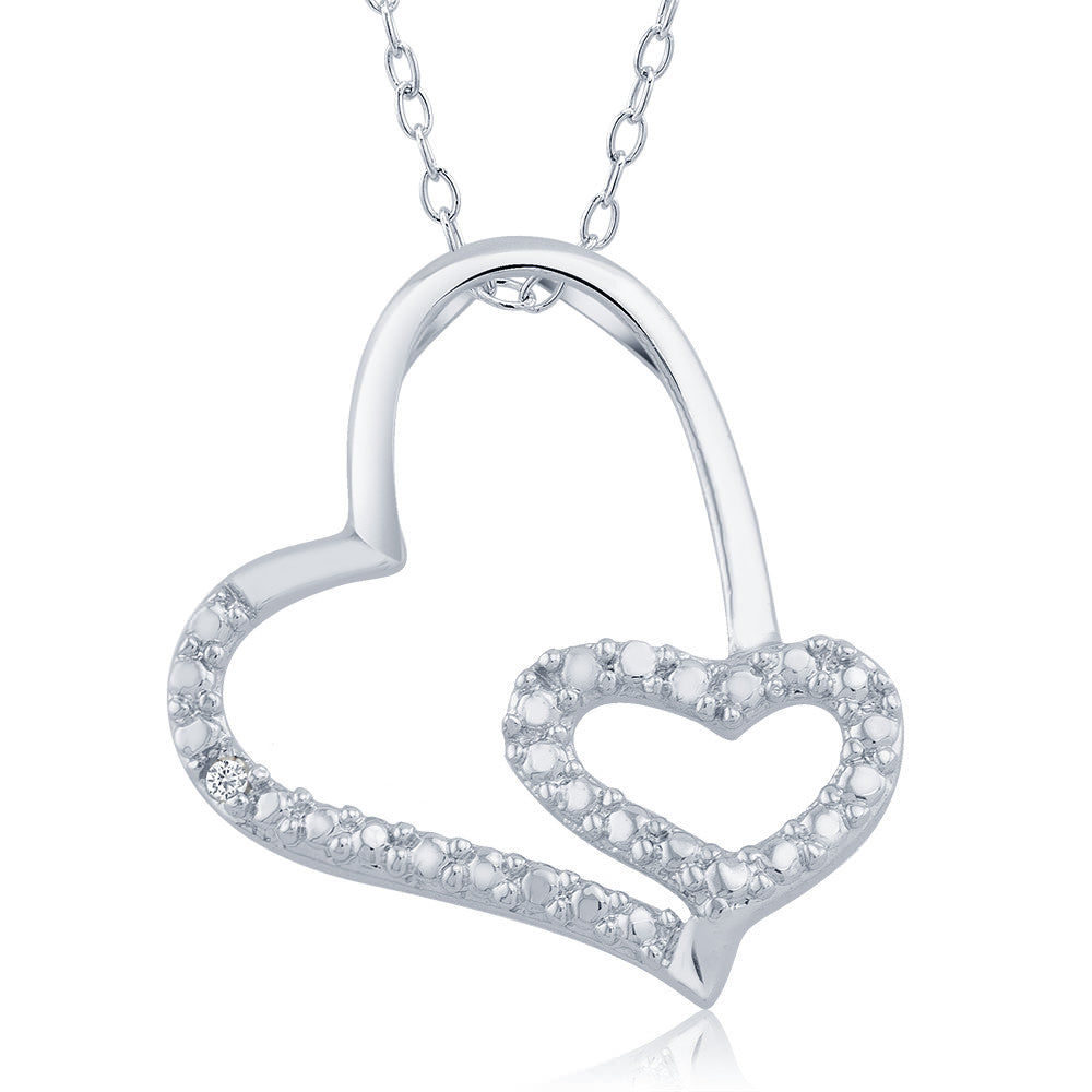 Rhodium Plated Diamond Accent Double Open Heart Necklace Image 1