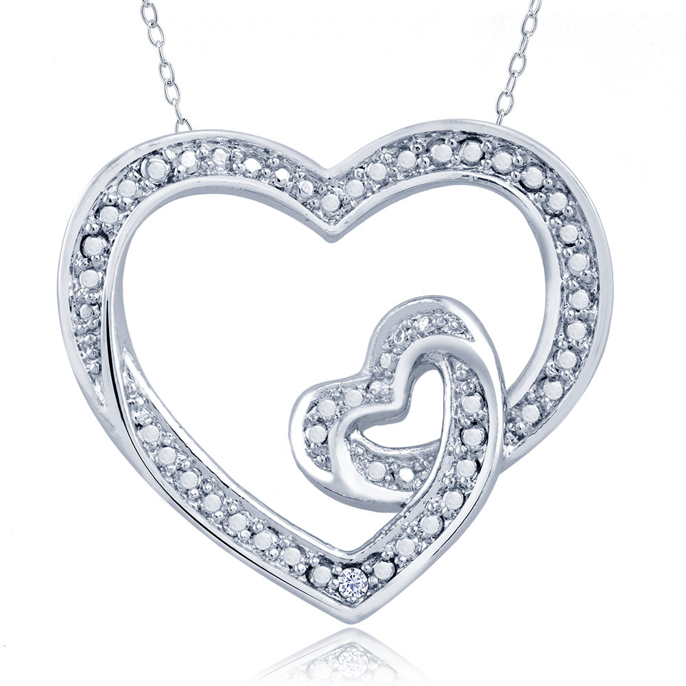 Rhodium Plated Diamond Accent Double Open Heart Necklace Image 1