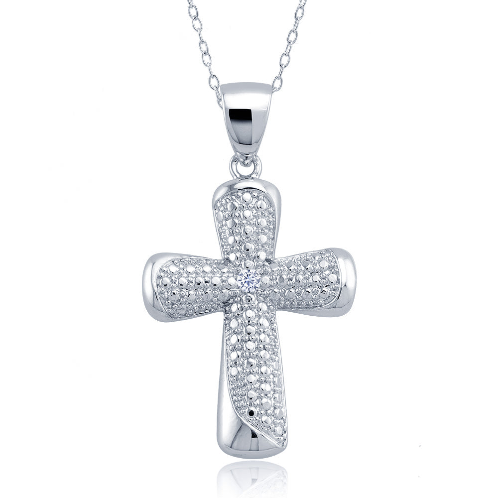 Rhodium Plated Diamond Accent Cross Necklace Image 1