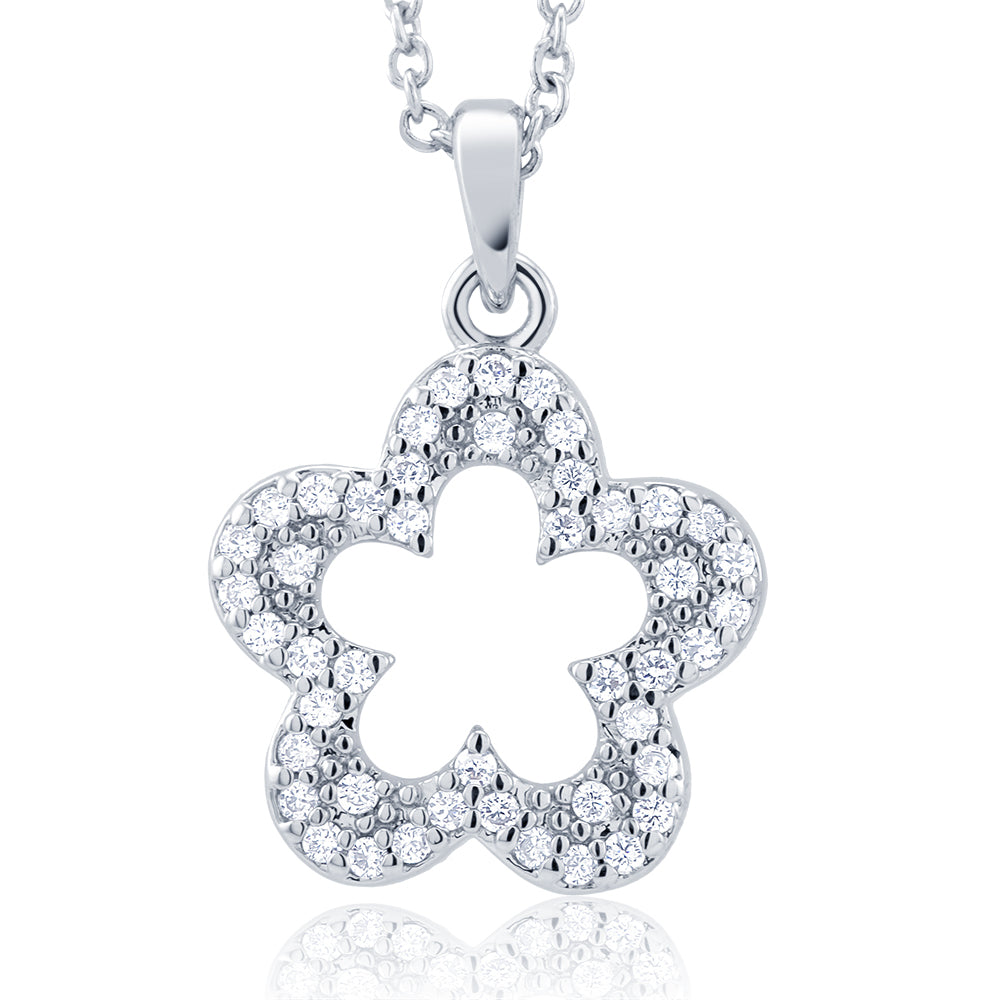 Rhodium Plated Cubic Zirconia Open Flower Necklace Image 1
