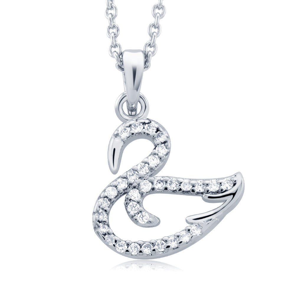 Rhodium Plated Cubic Zirconia Open Swan Necklace Image 1