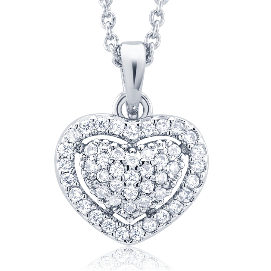 Rhodium Plated Cubic Zirconia Heart Necklace Image 1