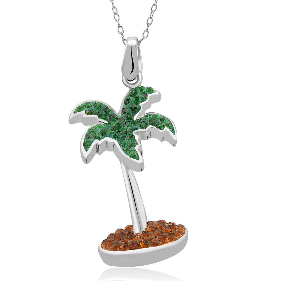 Rhodium Plated Crystal Palm Tree Necklace Image 1