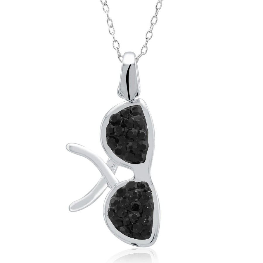 Rhodium Plated Crystal Sunglasses Necklace Image 1