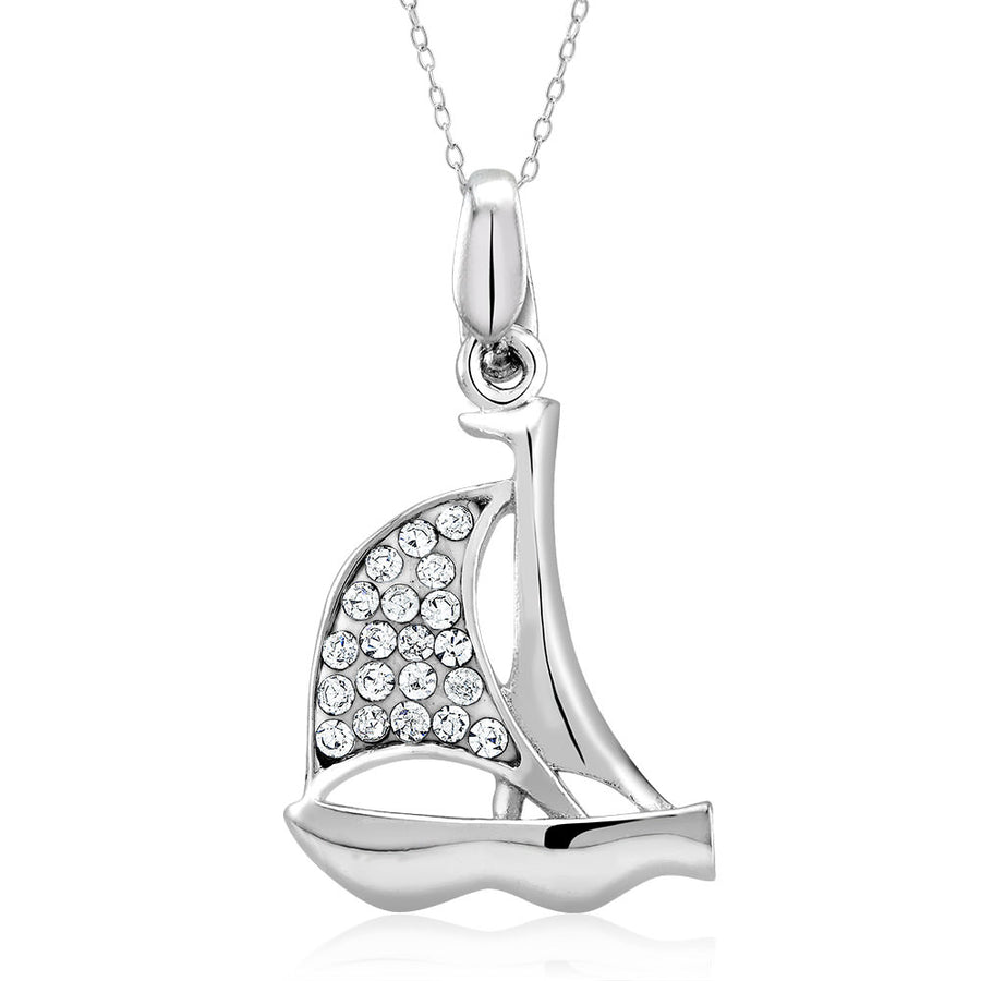 Rhodium Plated Crystal Sail Boat Necklace Image 1