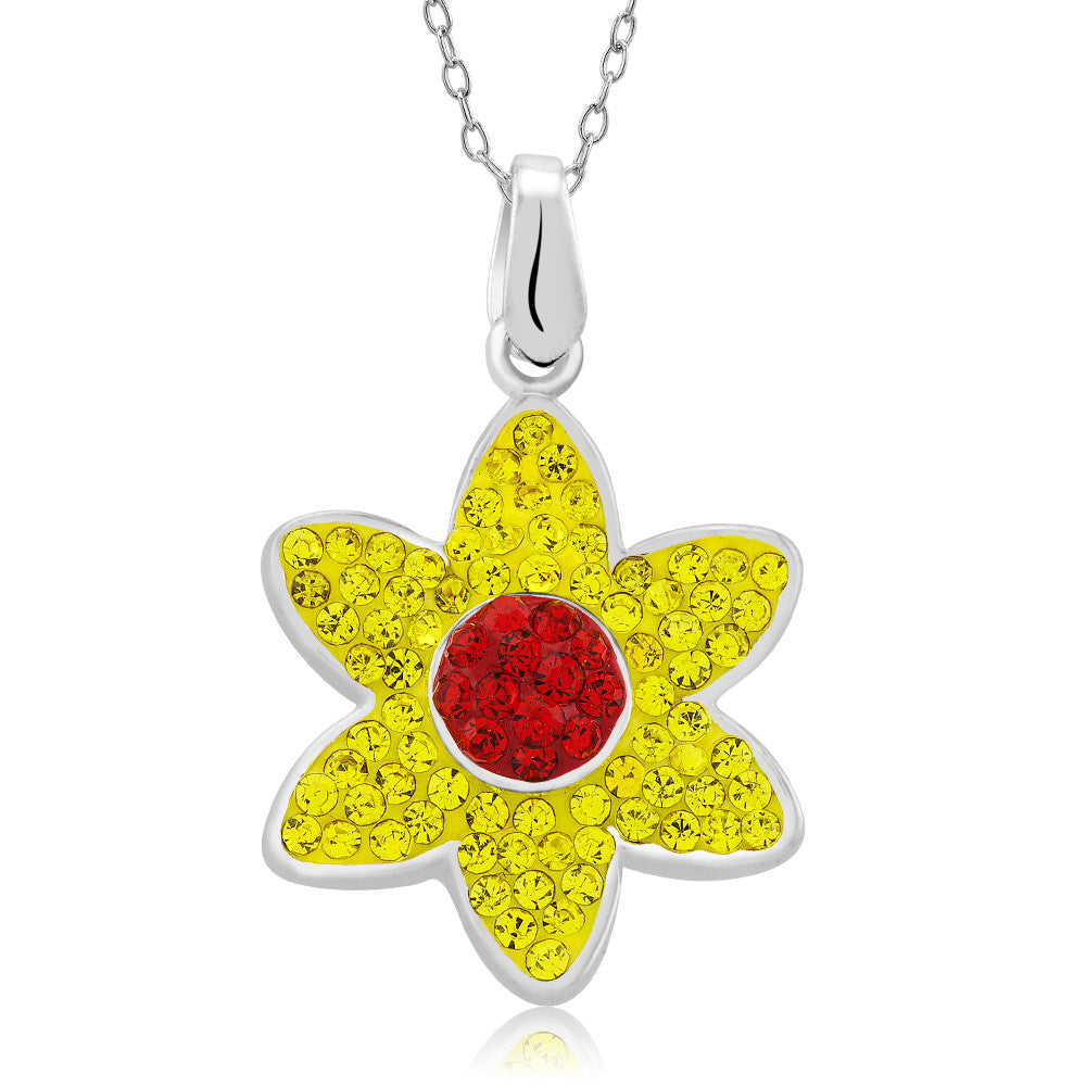 Rhodium Plated Crystal Flower Necklace Image 1