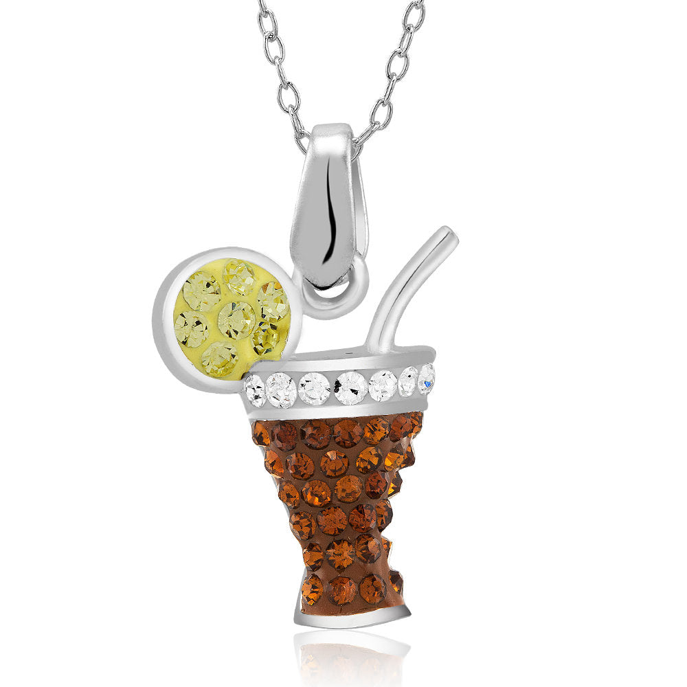 Rhodium Plated Crystal Cocktail Drink Necklace Image 1