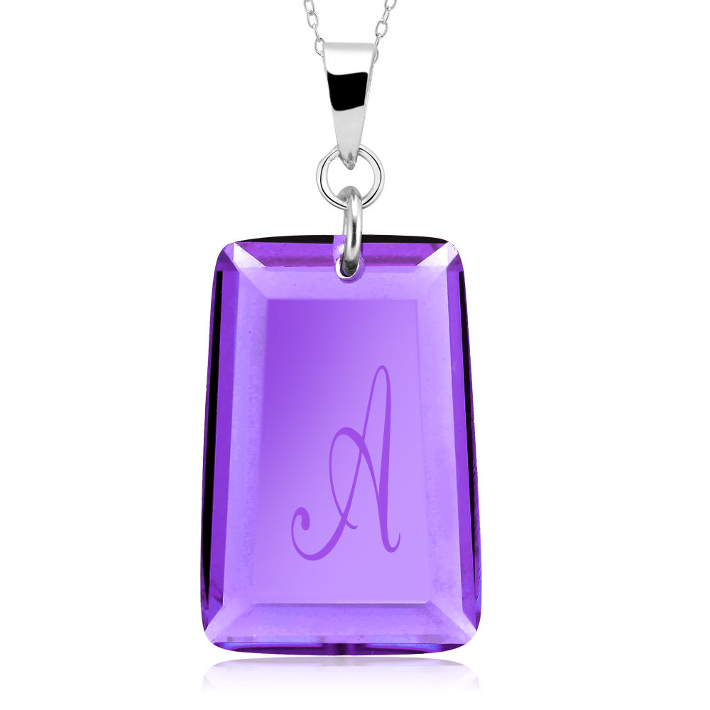 Sterling Silver February/Amethyst CZ Laser Engraved Initial A Birthstone Necklace Image 2