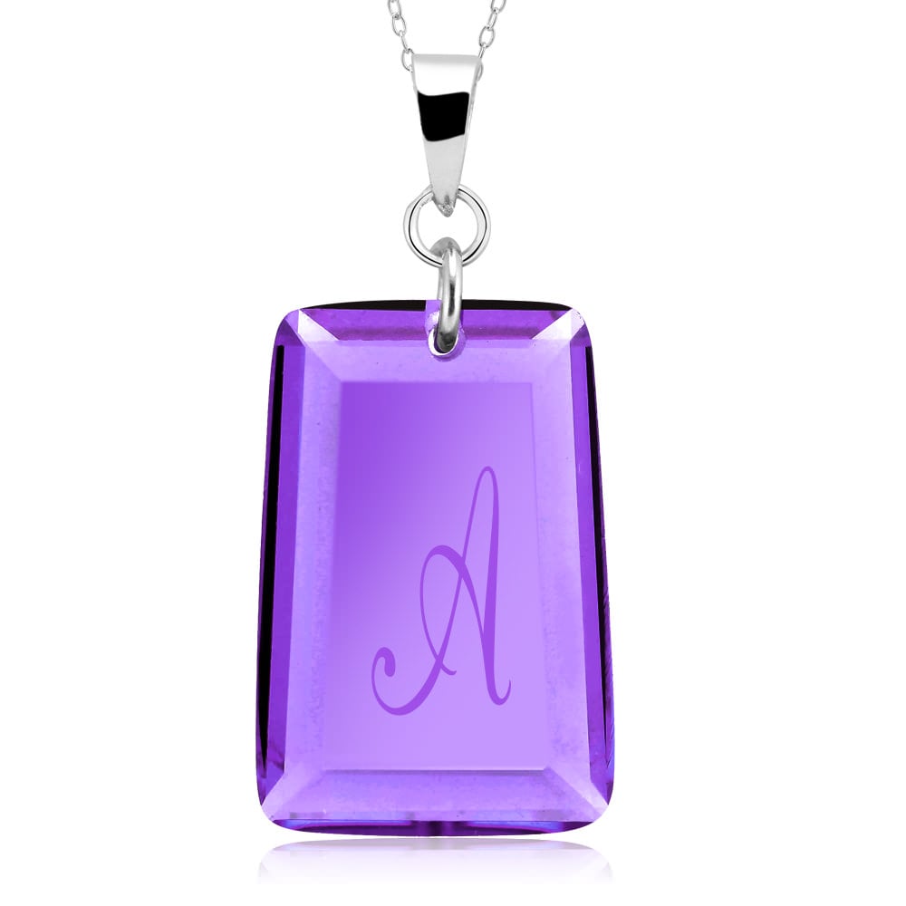 Sterling Silver February/Amethyst CZ Laser Engraved Initial A Birthstone Necklace Image 1