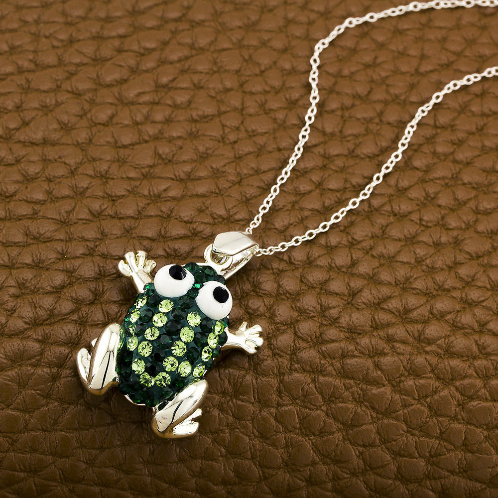 Rhodium Plated Crystal Frog Necklace Image 2