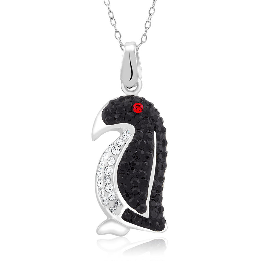 Rhodium Plated Crystal Penguin Necklace Image 1