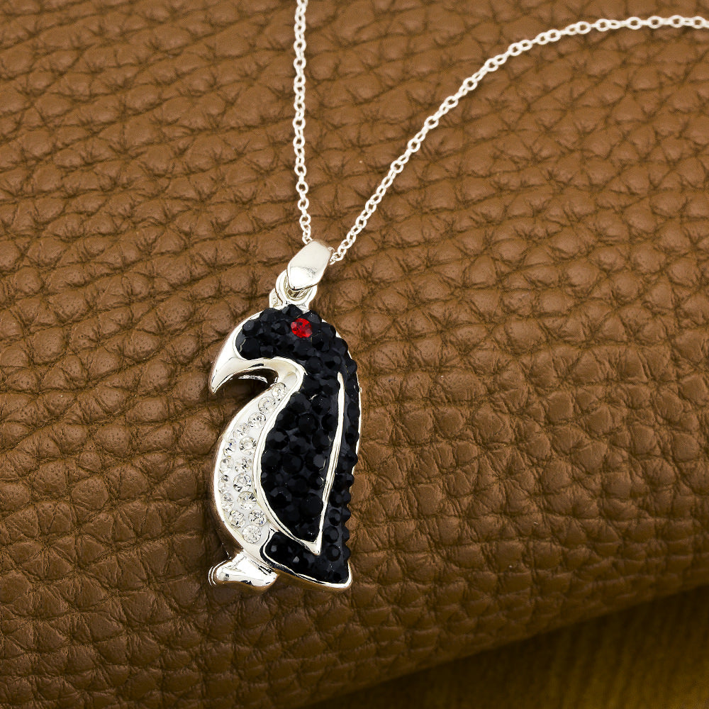 Rhodium Plated Crystal Penguin Necklace Image 2