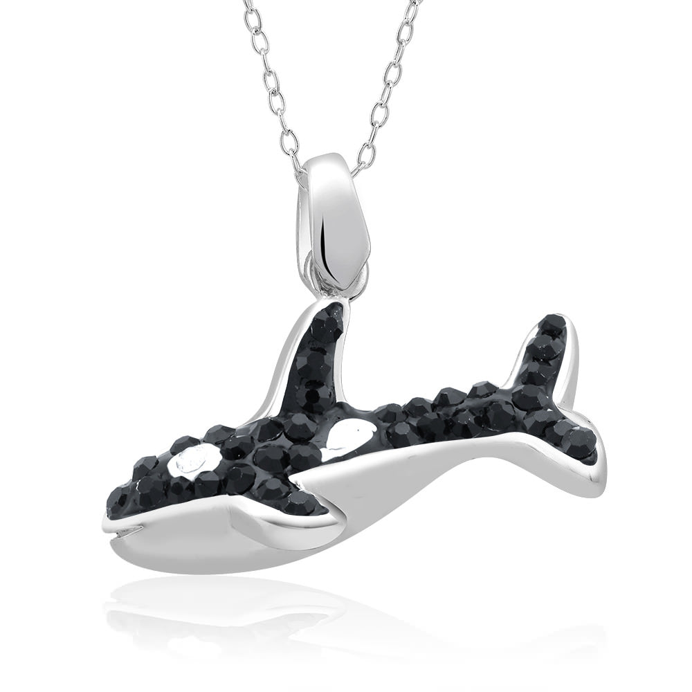 Rhodium Plated Crystal Whale Necklace Image 1