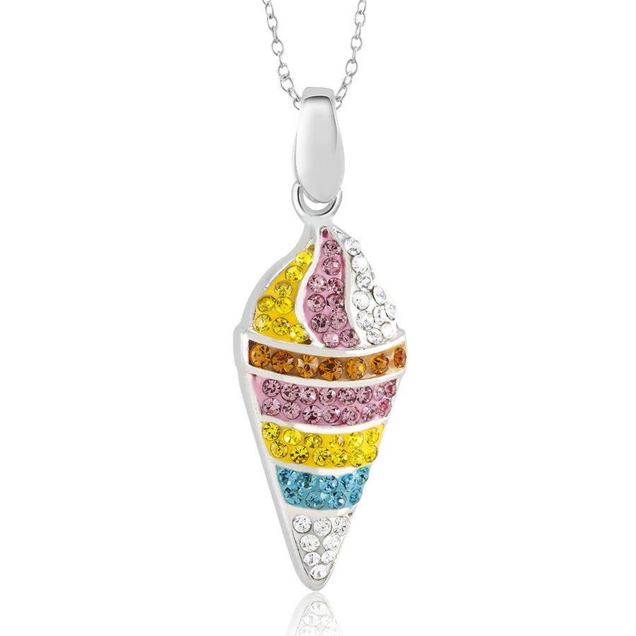 Rhodium Plated Crystal Ice Cream Cone Swirl Necklace Image 1