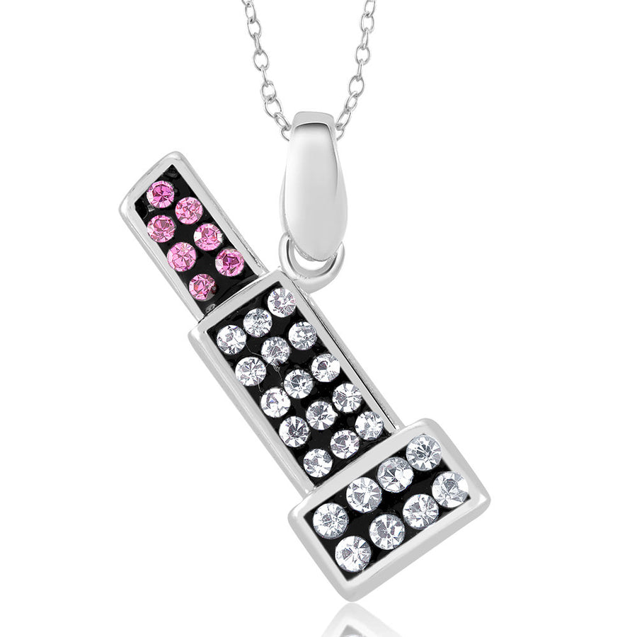 Rhodium Plated Crystal Lipstick Necklace Image 1