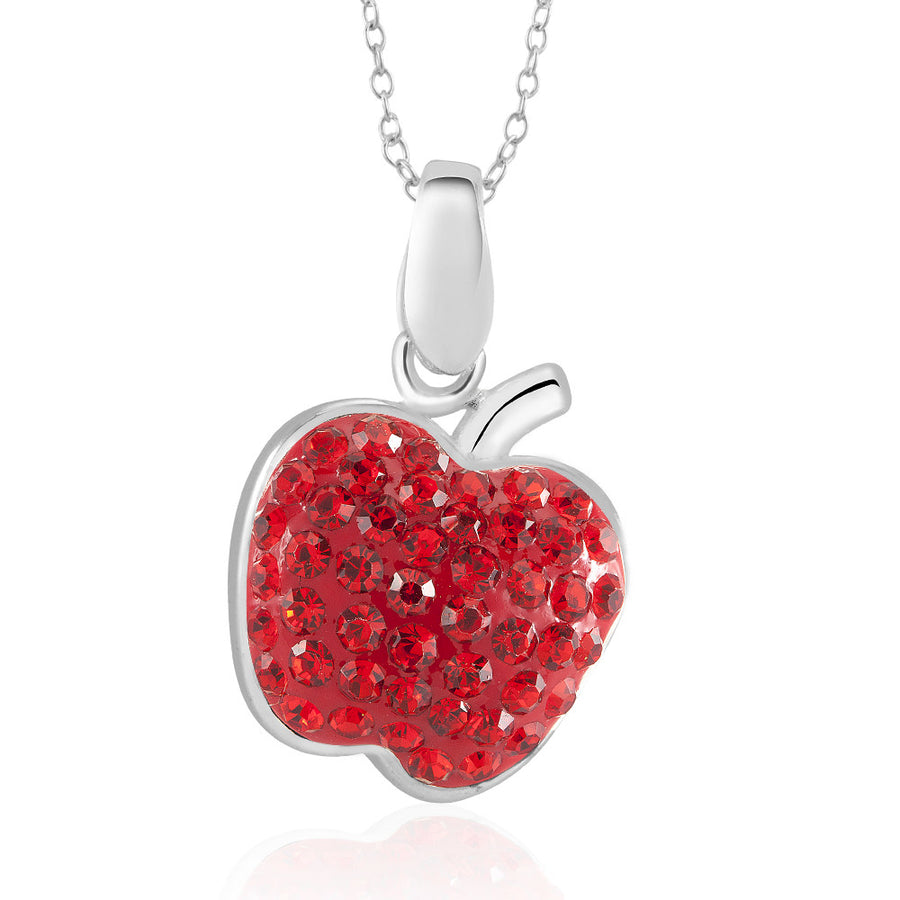 Rhodium Plated Crystal Apple Necklace Image 1