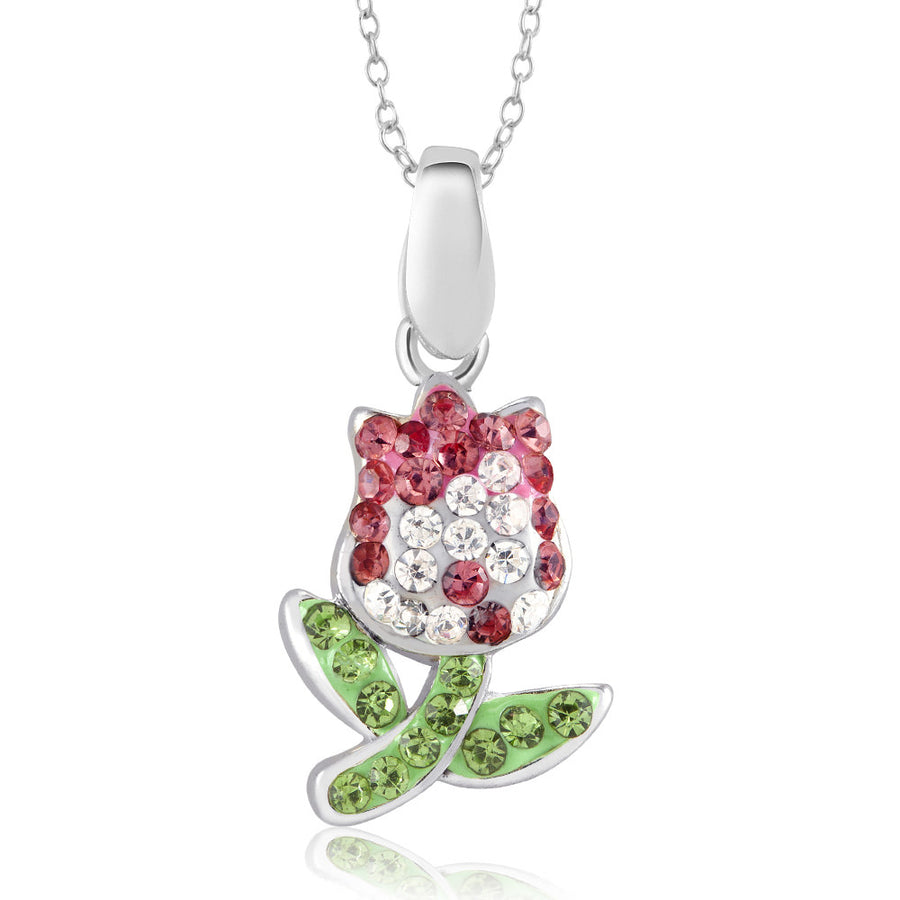 Rhodium Plated Crystal Tulip Necklace Image 1