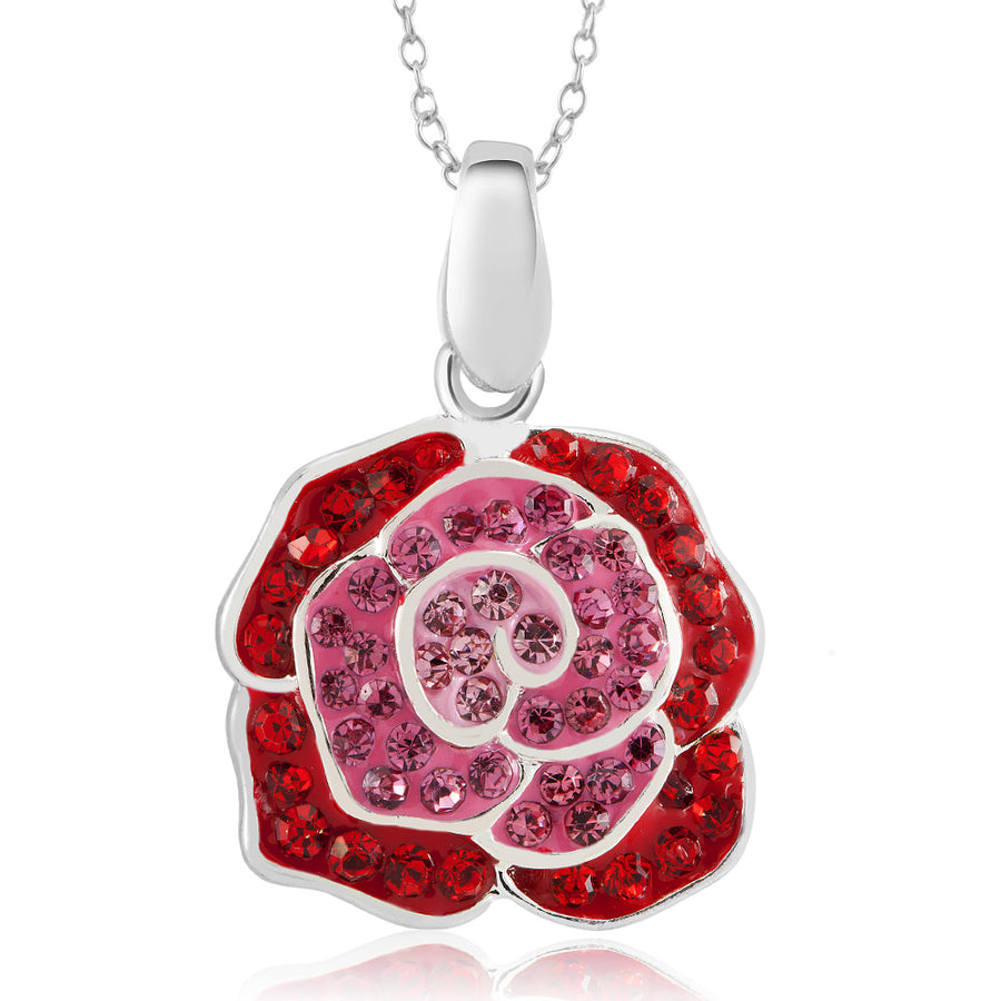 Rhodium Plated Crystal Rose Necklace Image 1