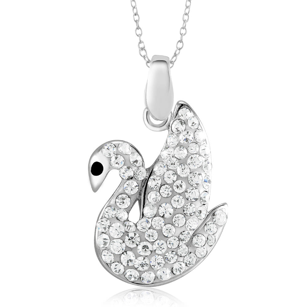 Rhodium Plated Crystal Swan Necklace Image 1