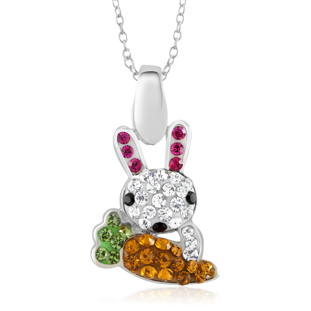 Rhodium Plated Crystal Rabbit Necklace Image 1