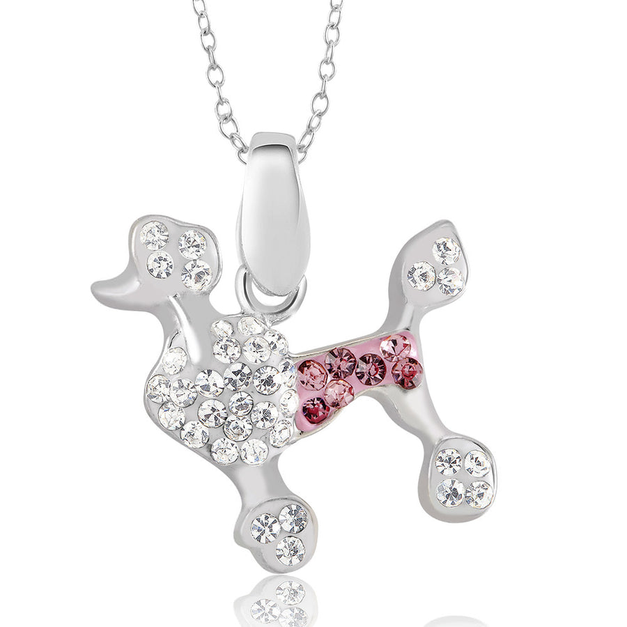 Rhodium Plated Crystal Poodle Necklace Image 1