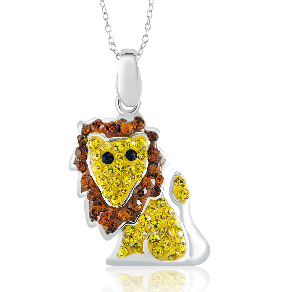 Rhodium Plated Crystal Lion Necklace Image 1