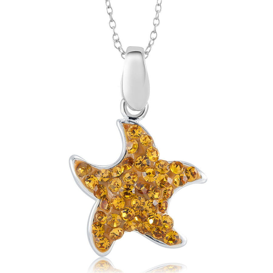 Rhodium Plated Crystal Starfish Necklace Image 1