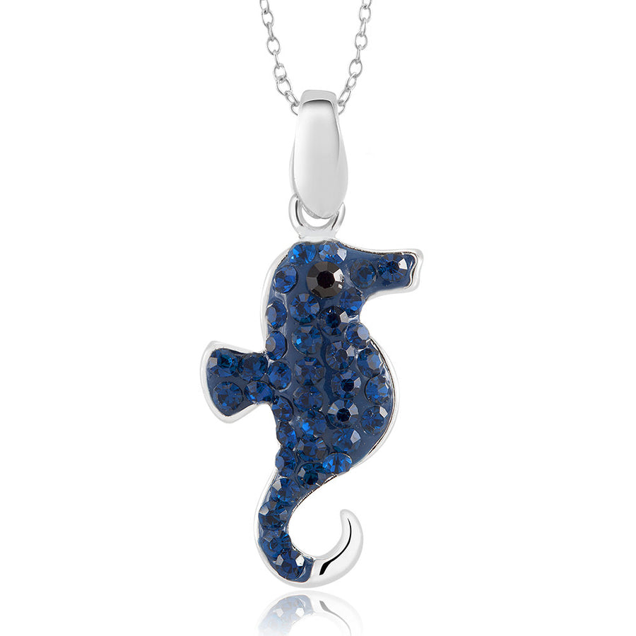 Rhodium Plated Crystal Seahorse Necklace Image 1