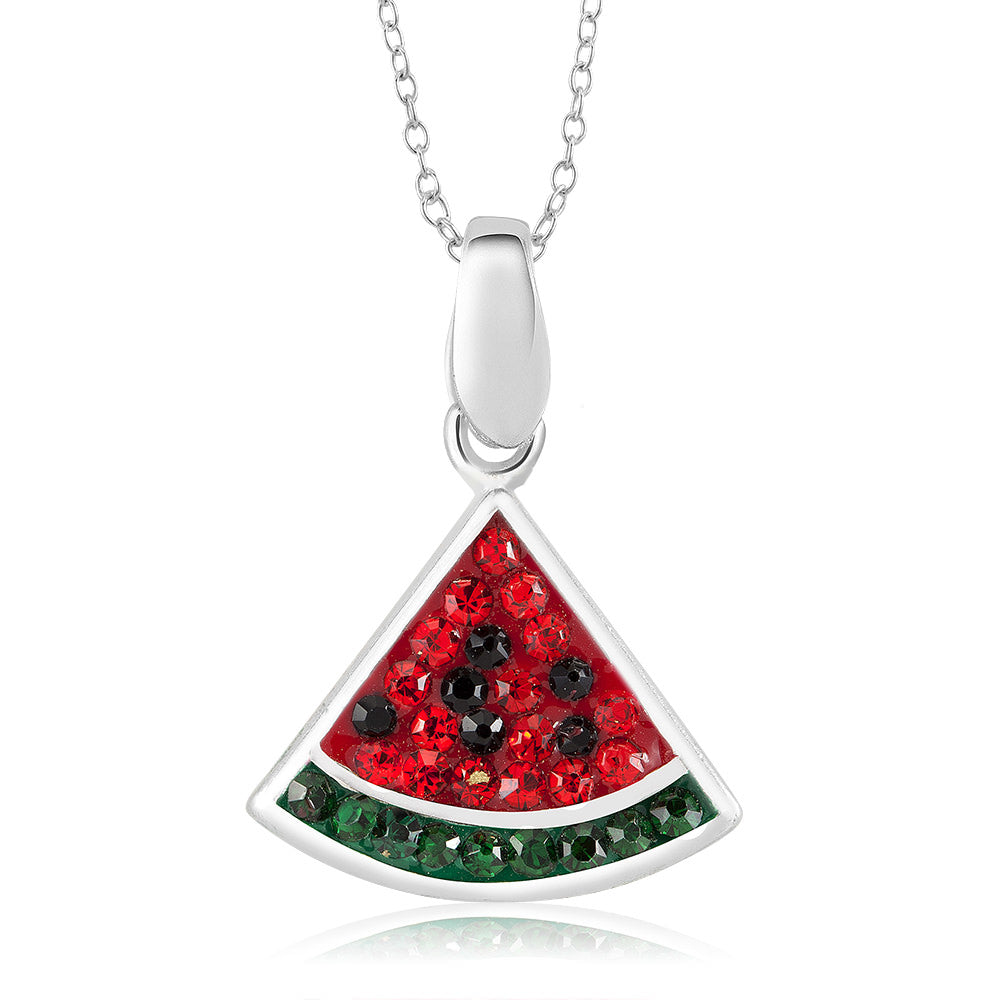 Rhodium Plated Crystal Watermelon Slice Necklace Image 1