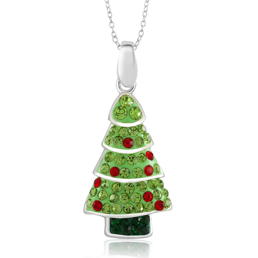 Rhodium Plated Crystal Christmas Tree Necklace Image 1