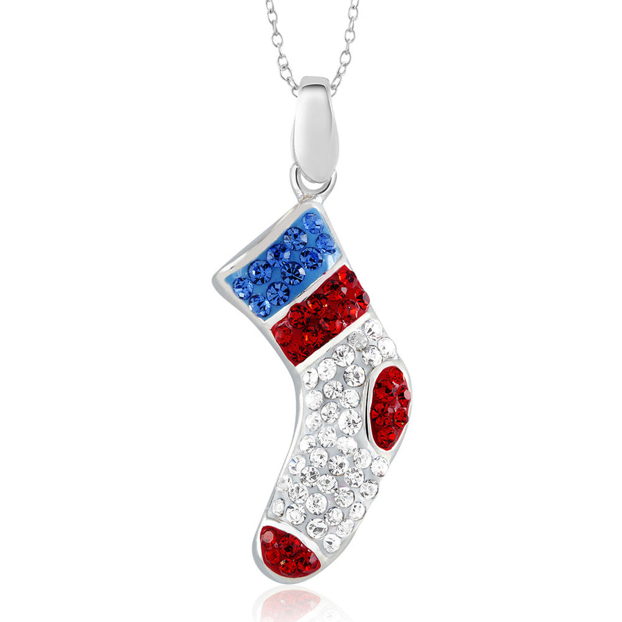 Rhodium Plated Crystal Christmas Stocking Necklace Image 1