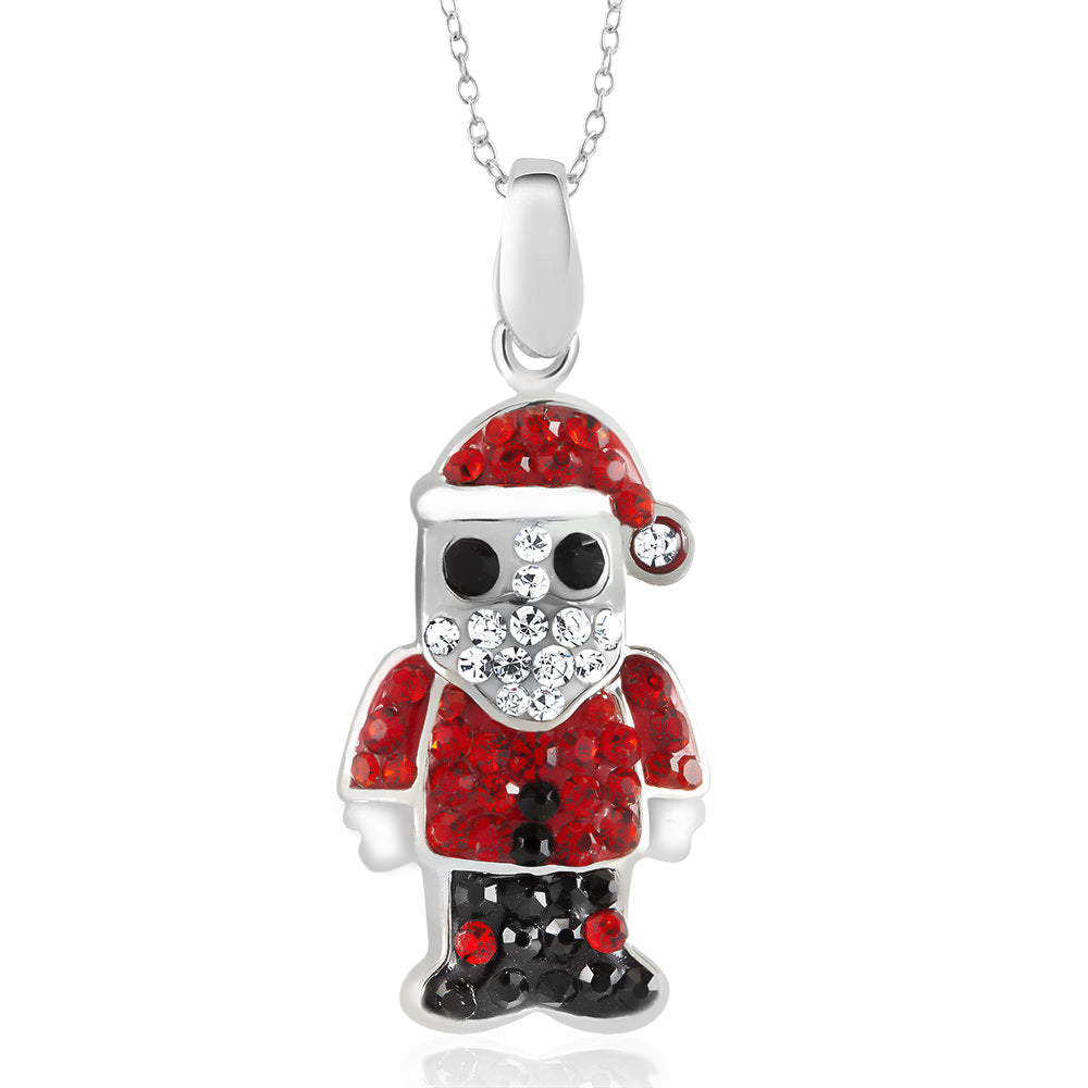 Rhodium Plated Crystal Santa Claus Necklace Image 1