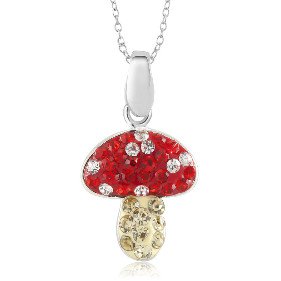 Rhodium Plated Crystal Mushroom Necklace Image 1