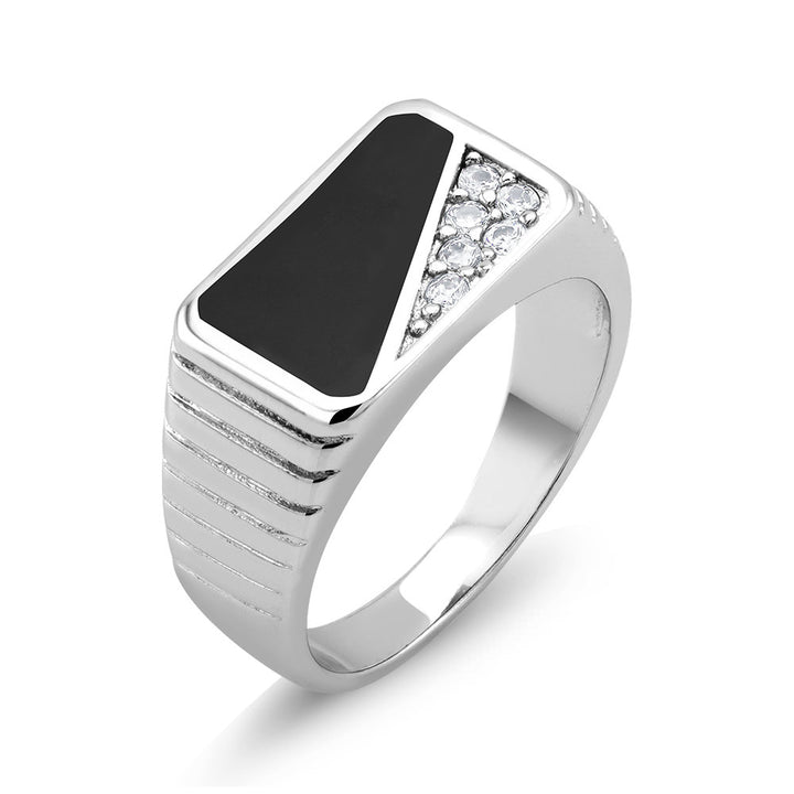 Rhodium Plated Black Epoxy and CZ Square Mens Ring Sizes 9-12 Available Image 1