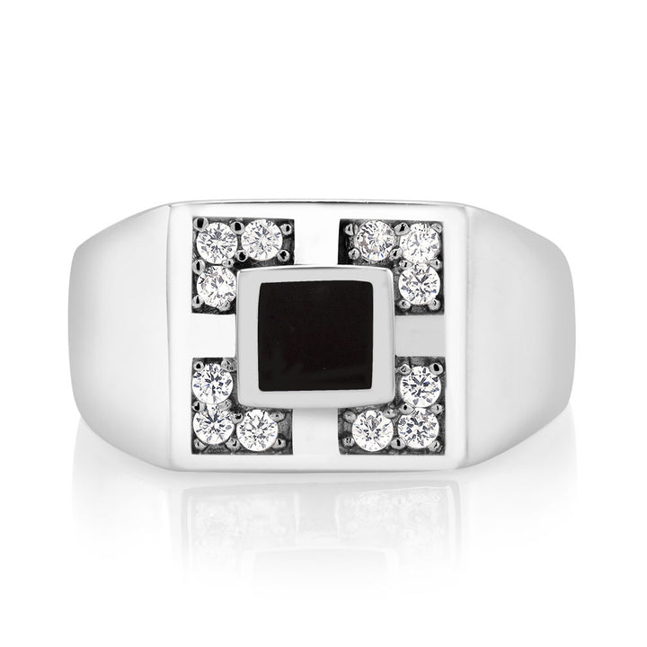 Rhodium Plated Black Epoxy and CZ Four Square Mens Ring Sizes 9-12 Available Image 2