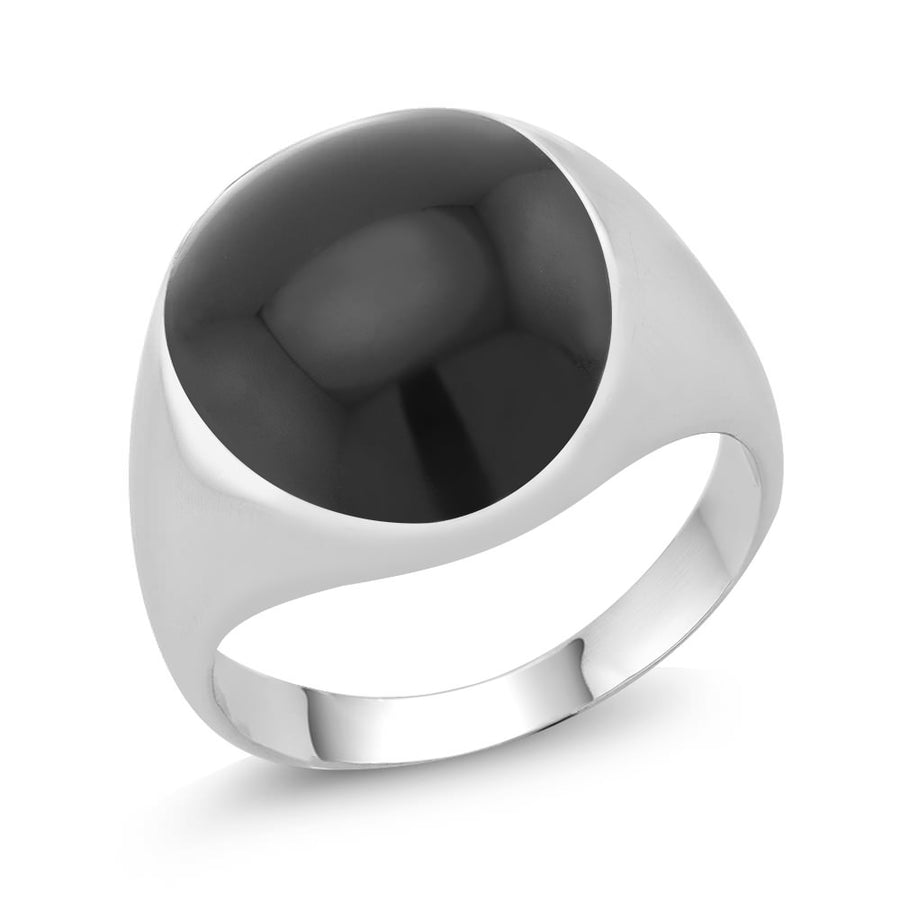 Rhodium Plated Black Epoxy Round Mens Ring Sizes 9-12 Available Image 1