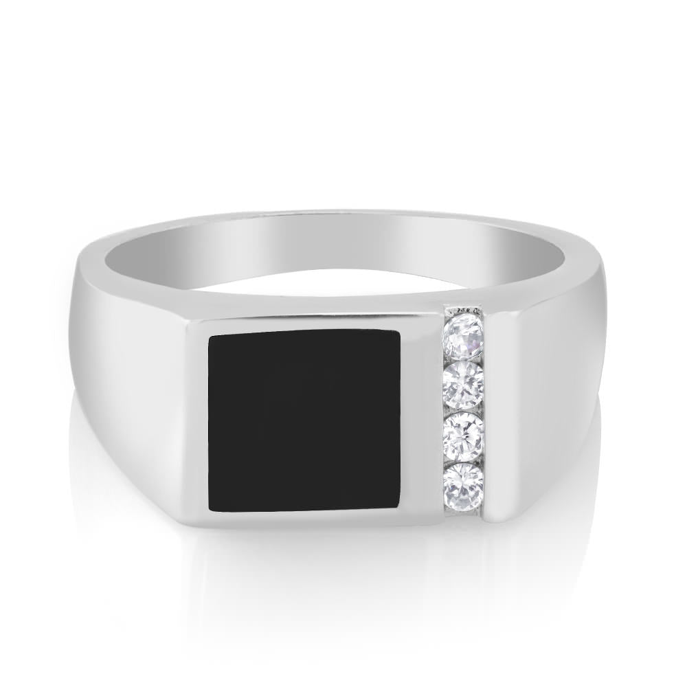Rhodium Plated Black Epoxy and CZ Square Mens Ring Sizes 9-12 Available Image 2