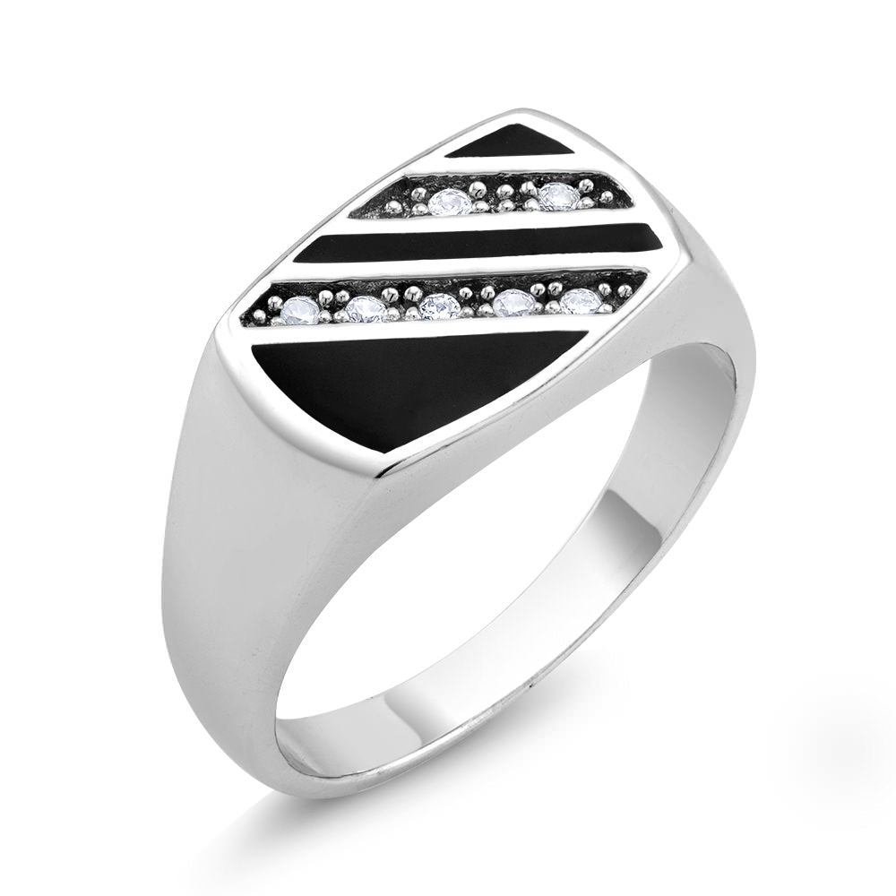 Rhodium Plated Black Epoxy and CZ Square Fashion Mens Ring Sizes 9-12 Available Image 1