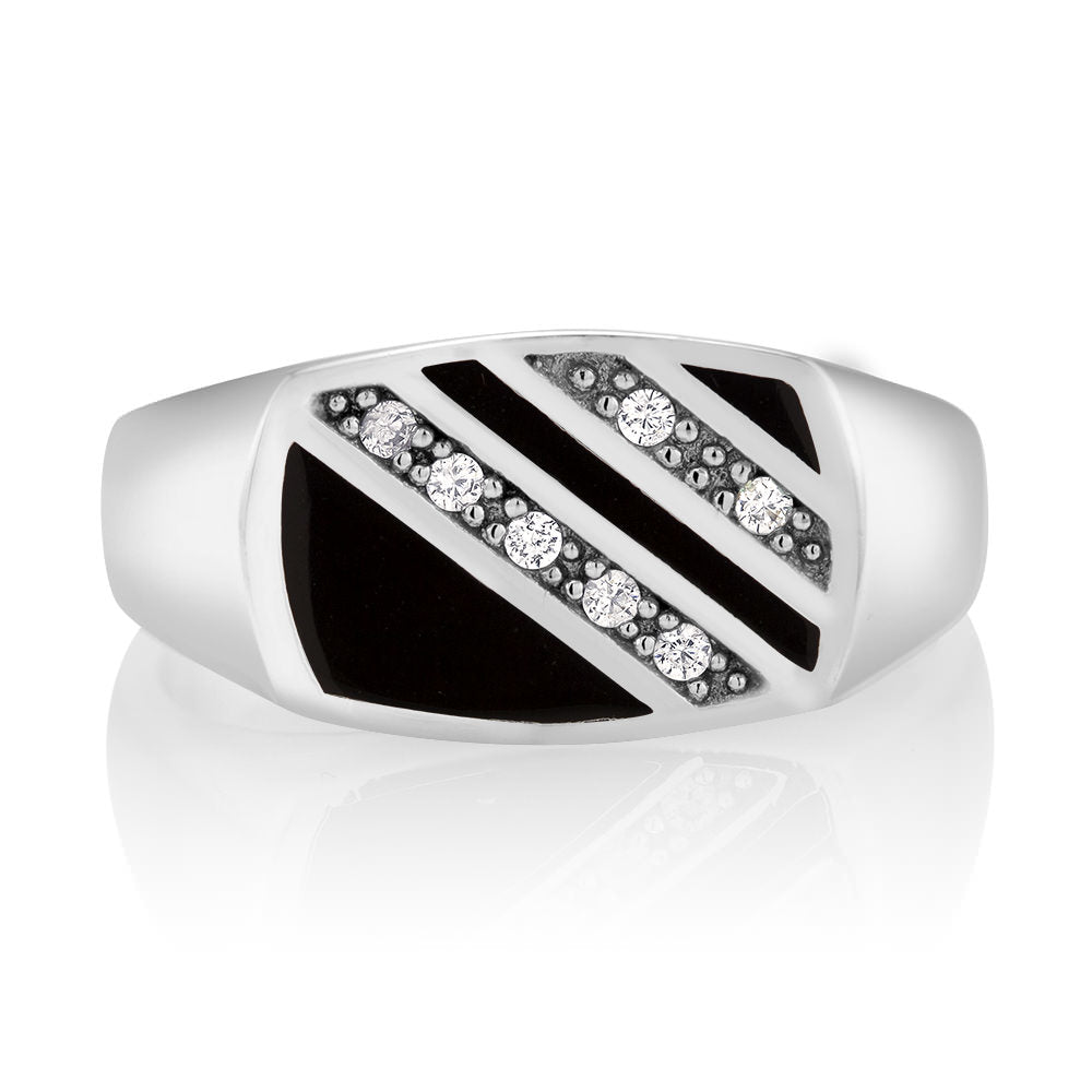Rhodium Plated Black Epoxy and CZ Square Fashion Mens Ring Sizes 9-12 Available Image 2