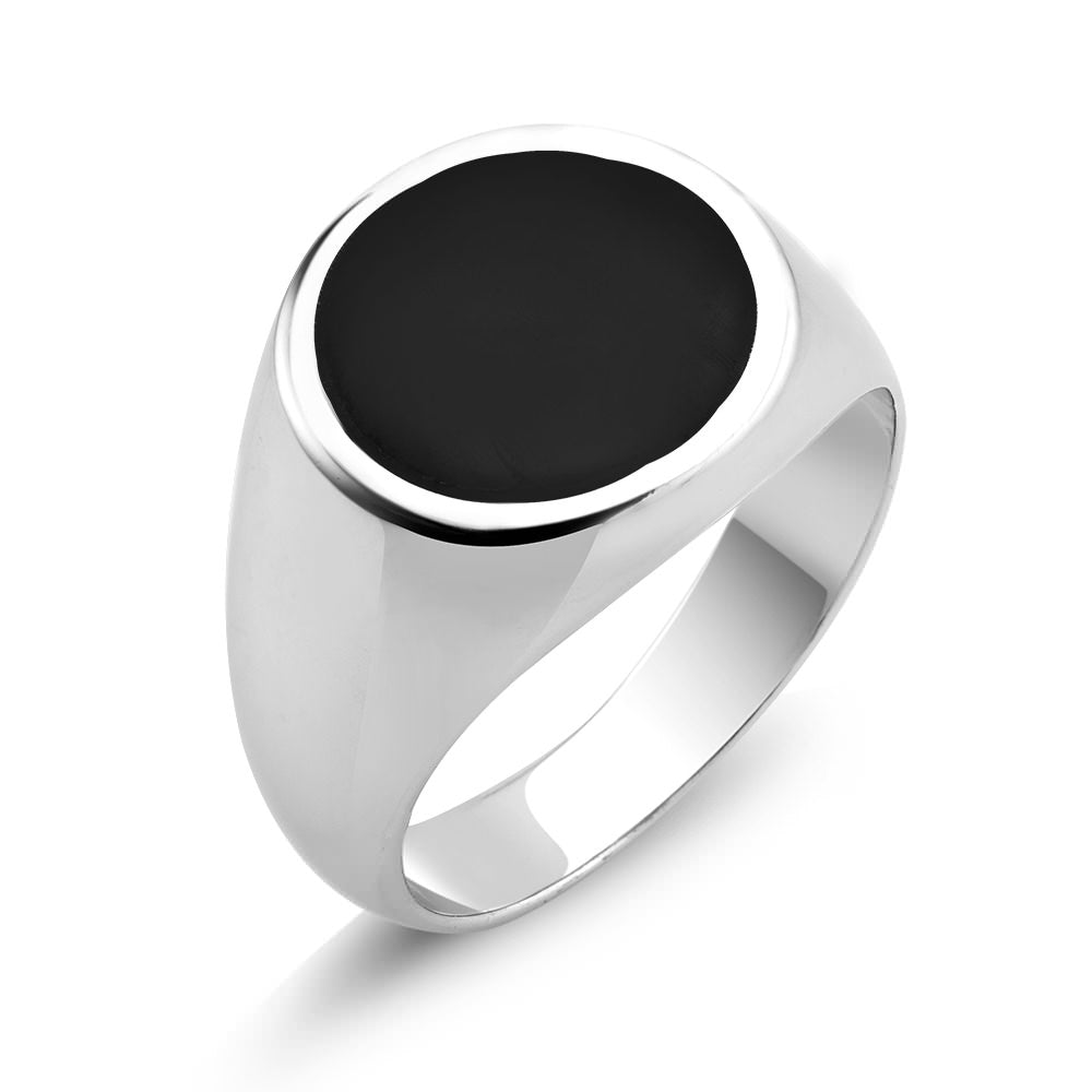 Rhodium Plated Black Epoxy Round Elegant Mens Ring Sizes 9-12 Available Image 1