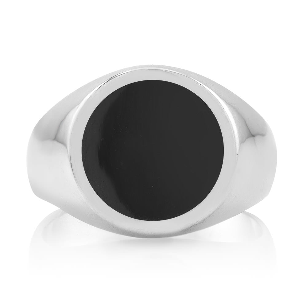 Rhodium Plated Black Epoxy Round Elegant Mens Ring Sizes 9-12 Available Image 2