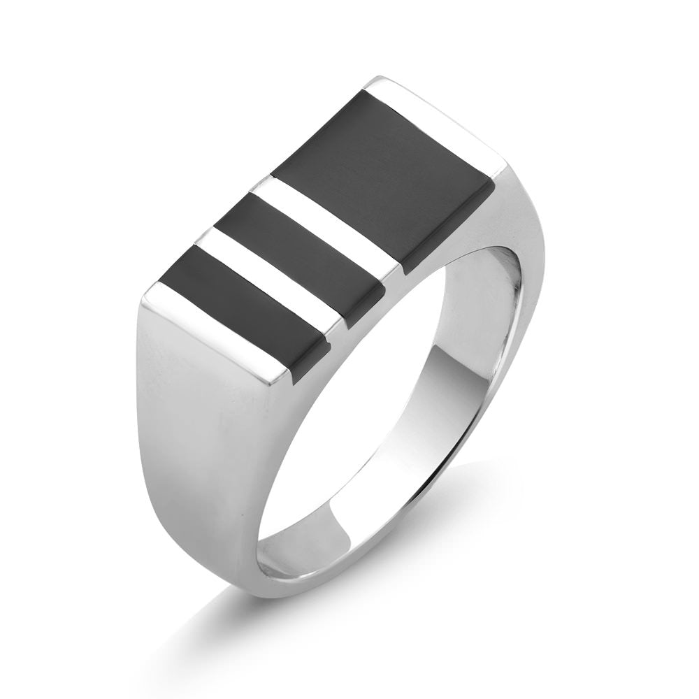 Rhodium Plated Black Epoxy Square Mens Ring Sizes 9-12 Available Image 1