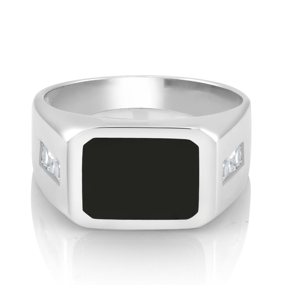 Rhodium Plated Black Epoxy and Side CZ Square Mens Ring Sizes 9-12 Available Image 2