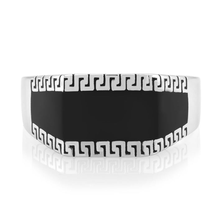 Rhodium Plated Black Epoxy Greek Design Square Mens Ring Sizes 9-12 Available Image 2